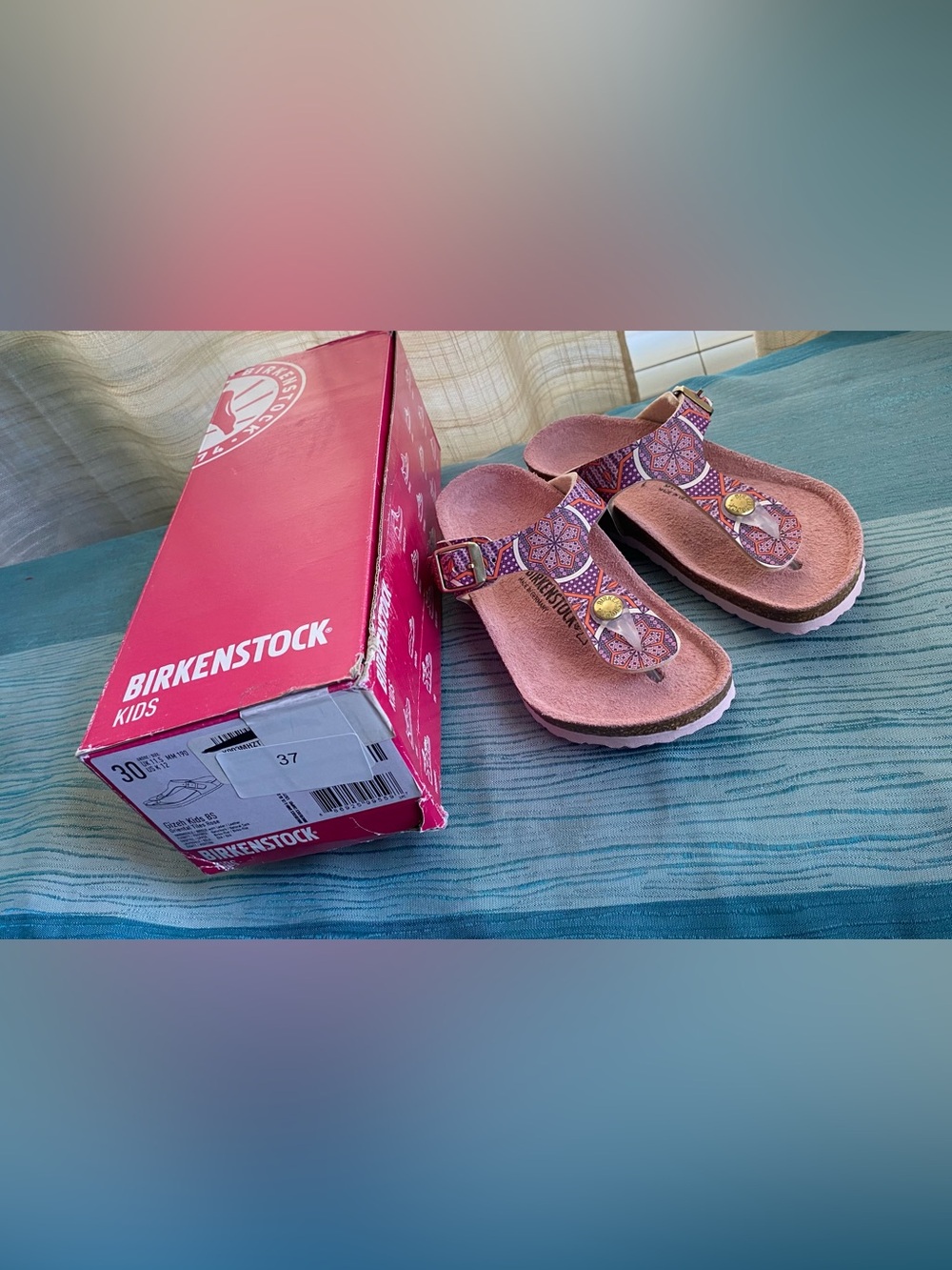 Birkenstock Kids Pink Patterned Thong Sandals
